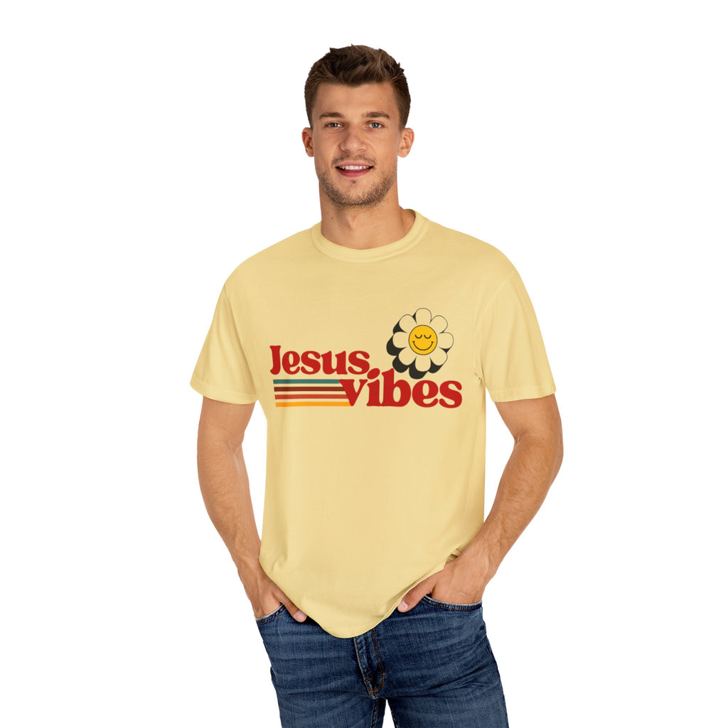 Jesus Vibes T-Shirt – Unisex Garment-Dyed Faith Tee, Christian Summer Shirt, Retro Humor Gift