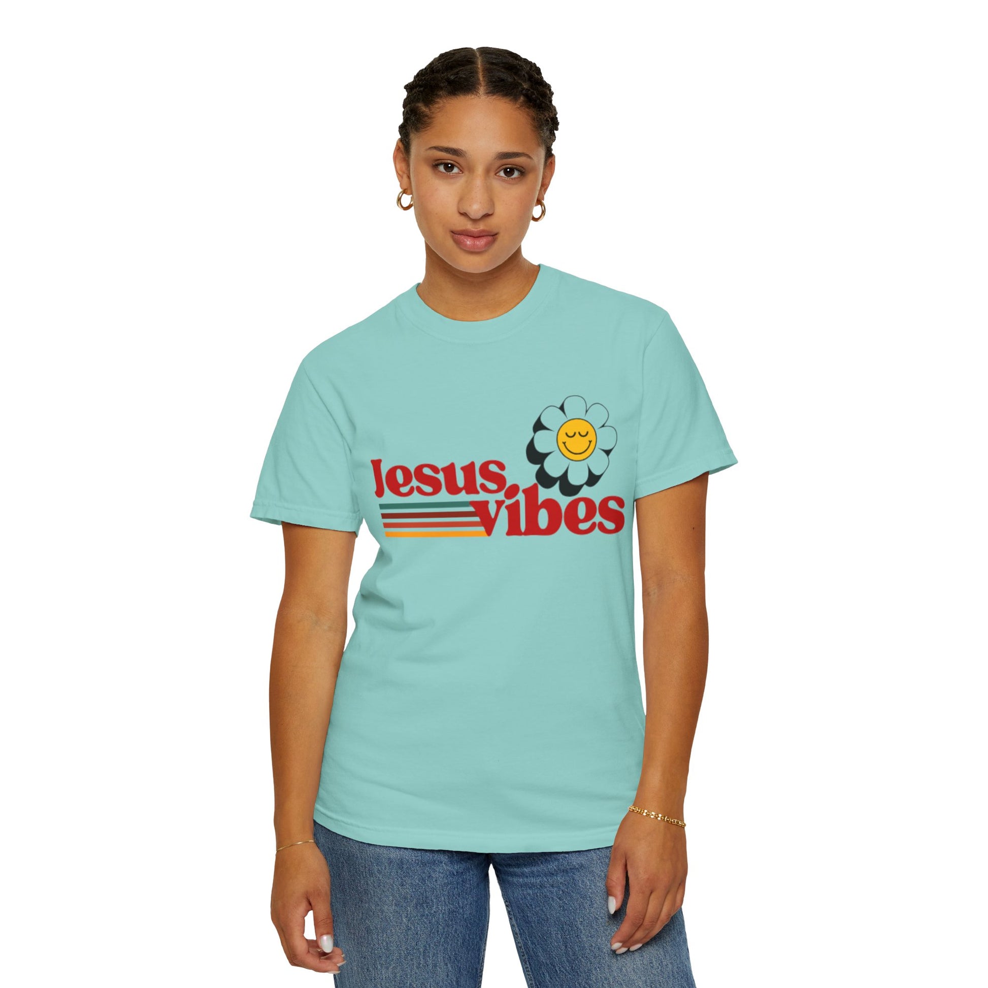 Jesus Vibes T-Shirt – Unisex Garment-Dyed Faith Tee, Christian Summer Shirt, Retro Humor Gift