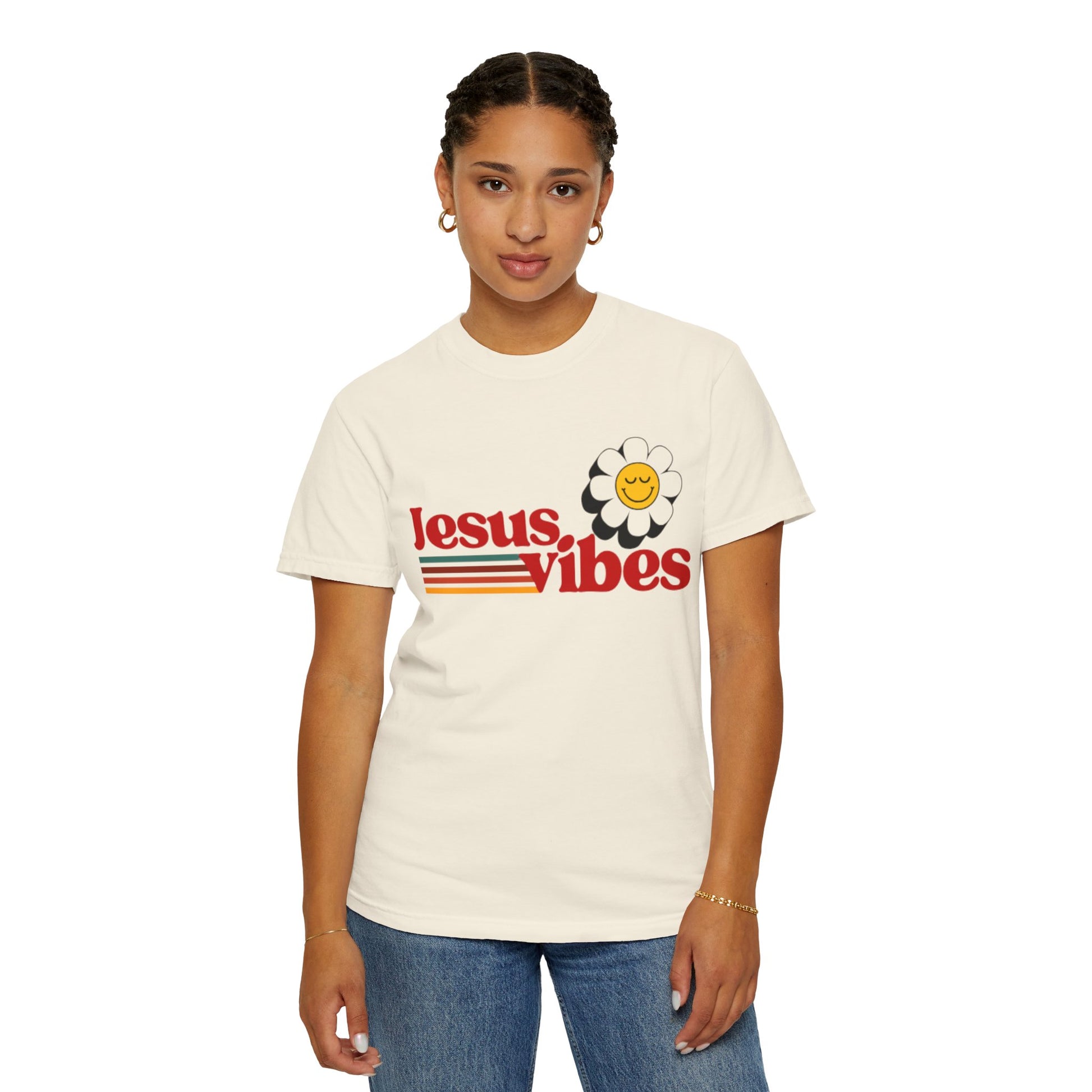 Jesus Vibes T-Shirt – Unisex Garment-Dyed Faith Tee, Christian Summer Shirt, Retro Humor Gift