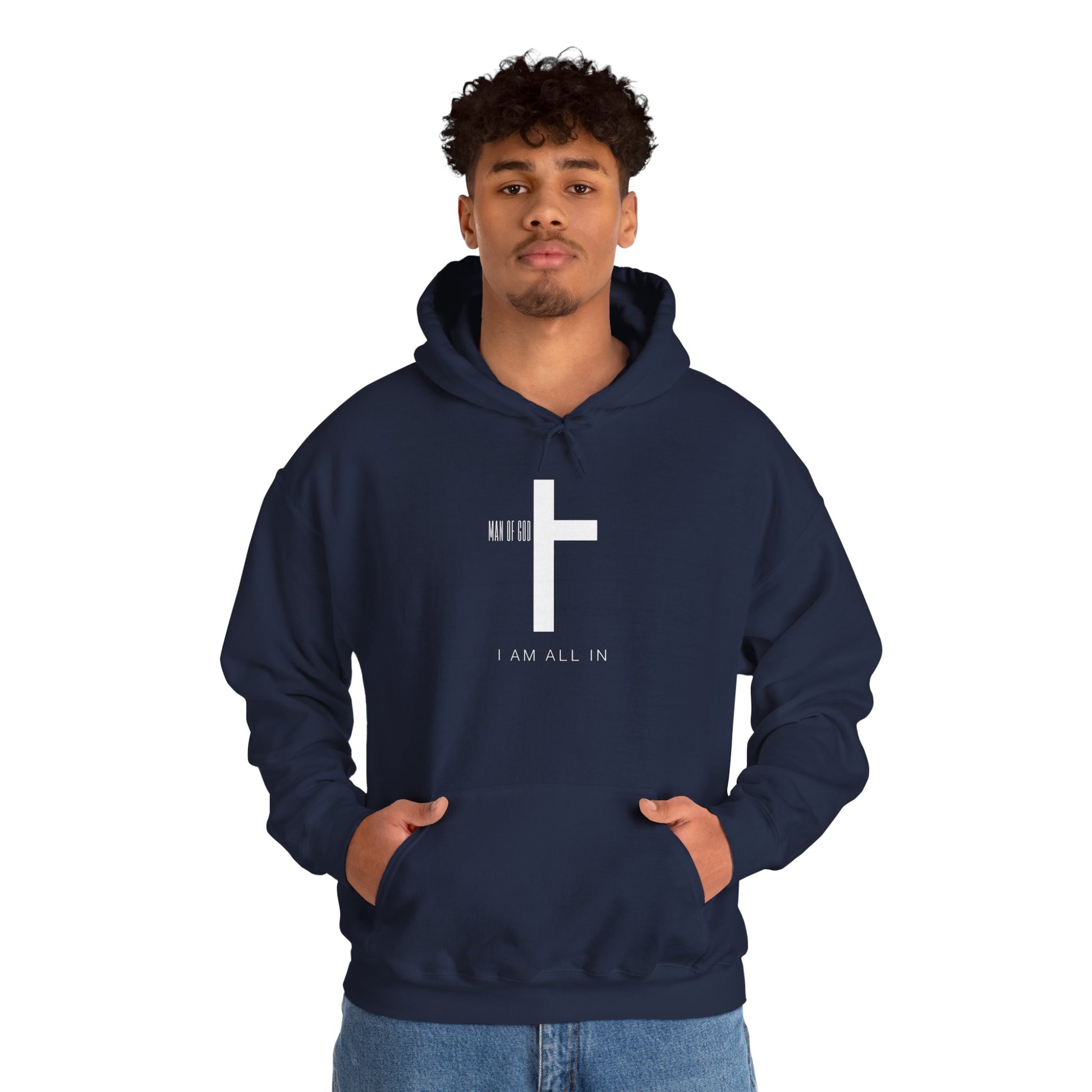 Man of God Hoodie – “I’m All In” Christian Fleece Sweatshirt, Faith Apparel Gift