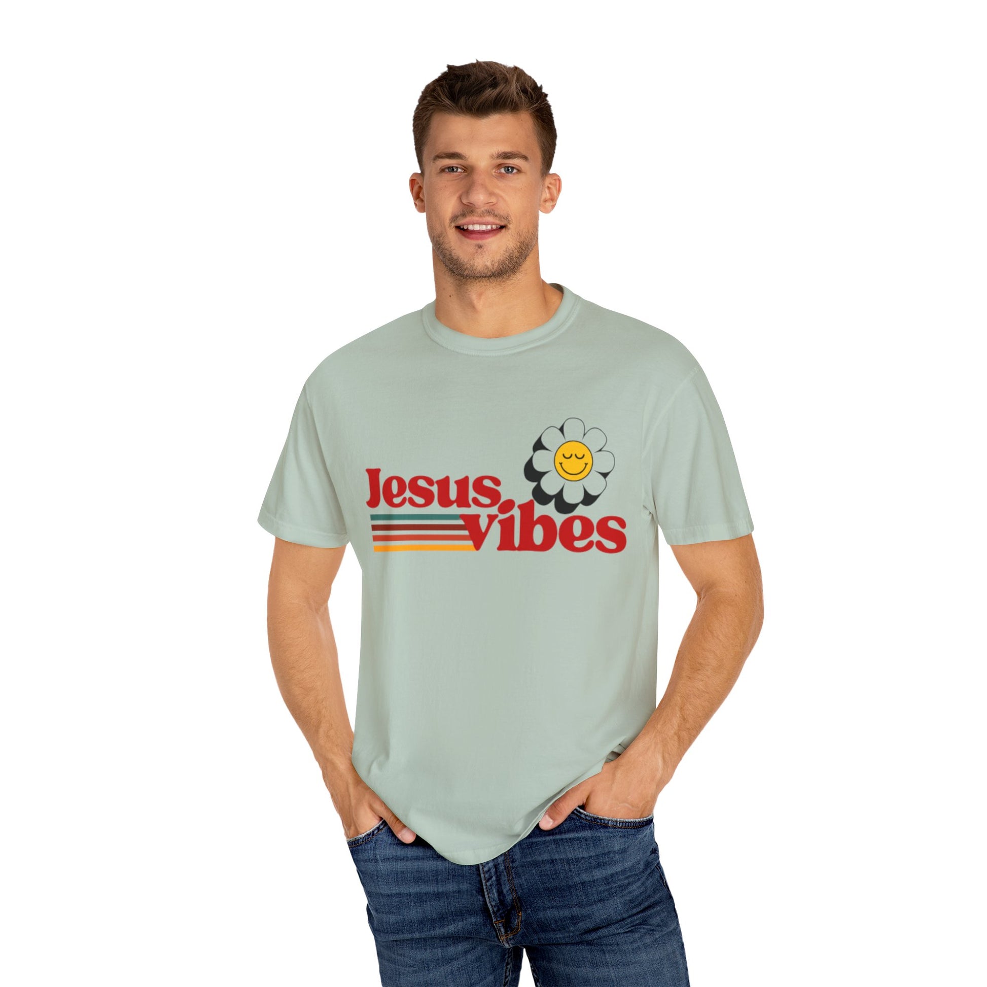 Jesus Vibes T-Shirt – Unisex Garment-Dyed Faith Tee, Christian Summer Shirt, Retro Humor Gift
