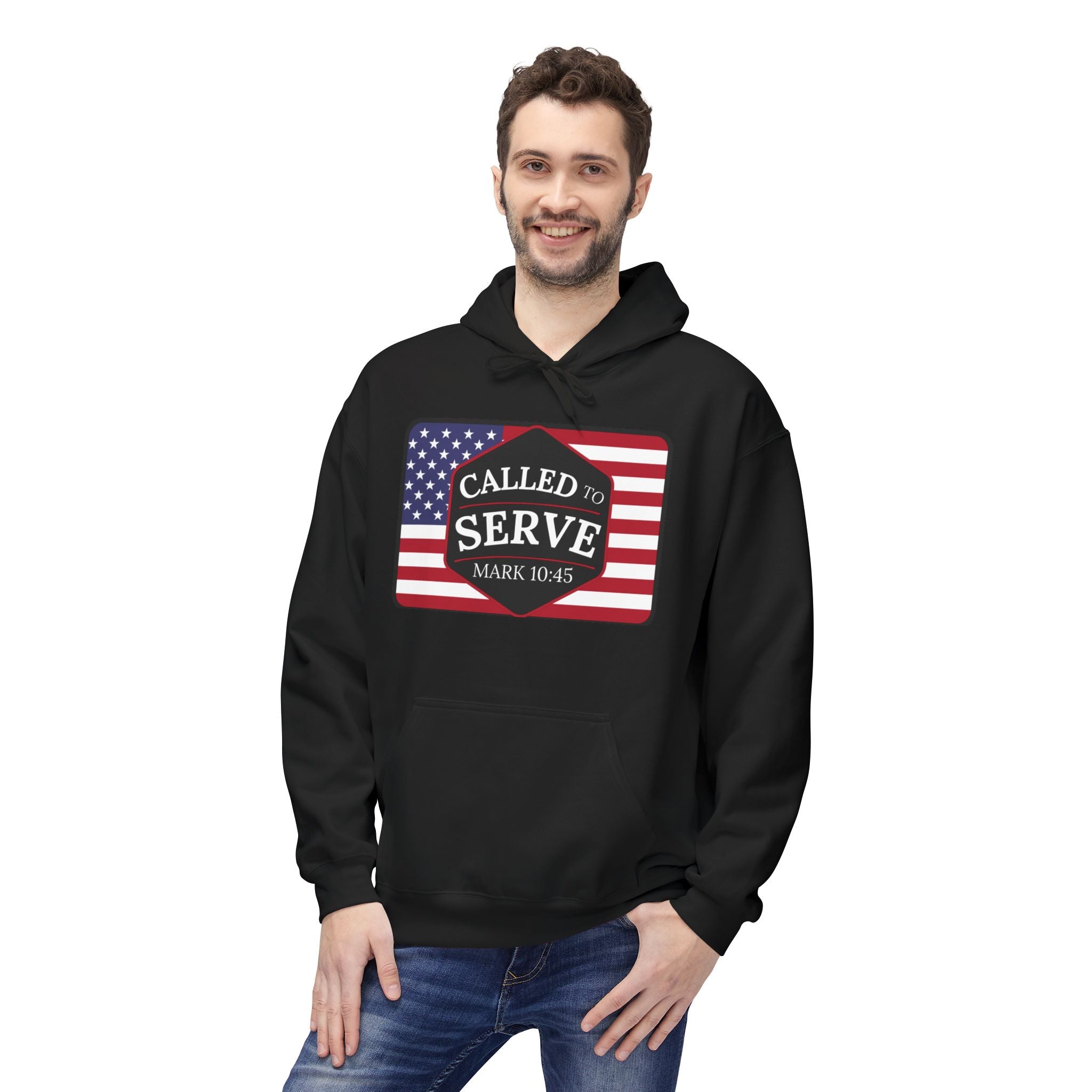 Patriotic Serve Hoodie - Unisex Midweight Fleece, Gift for Veterans, 4th of July Apparel, Inspirational Hoodie, Army Spirit Wear