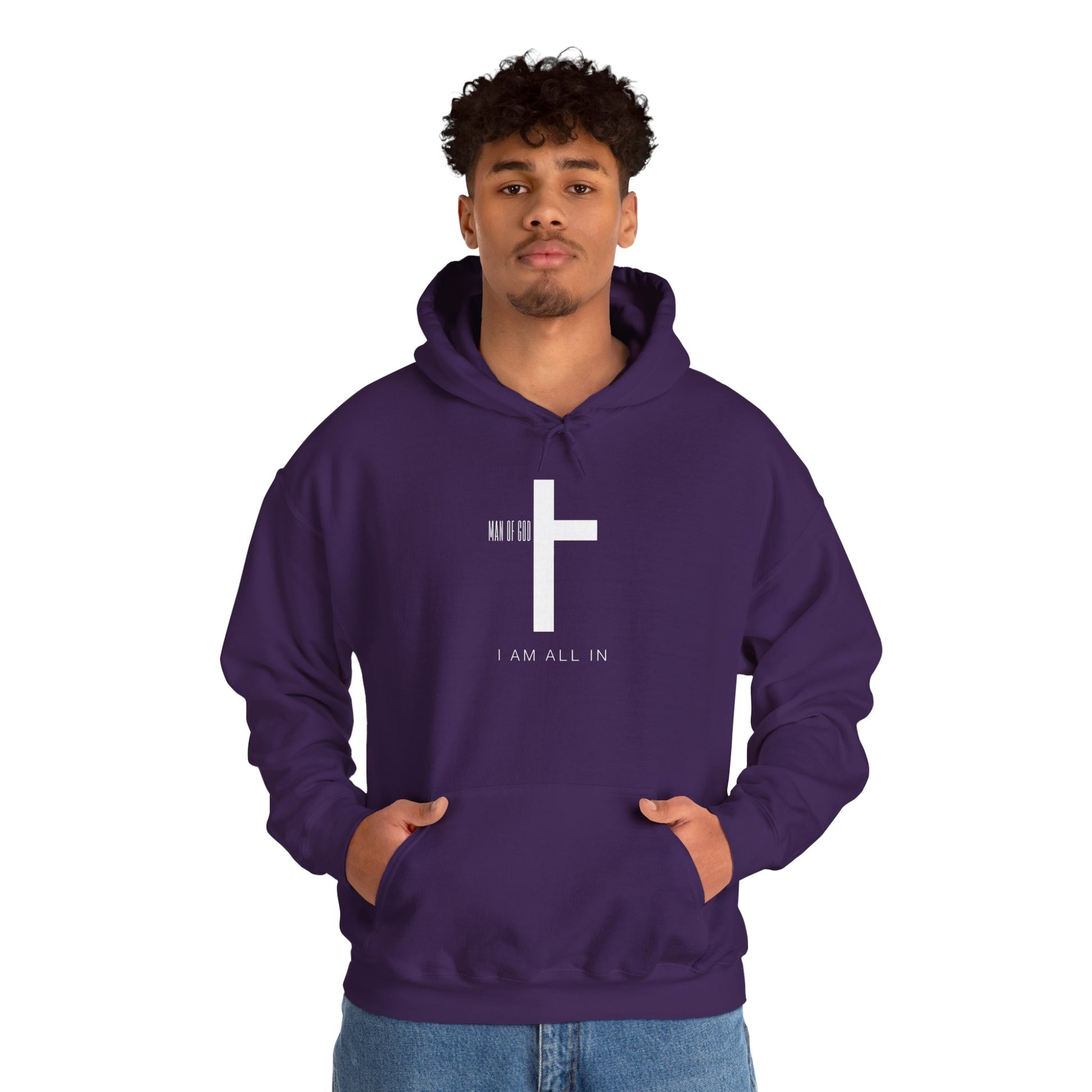 Man of God Hoodie – “I’m All In” Christian Fleece Sweatshirt, Faith Apparel Gift