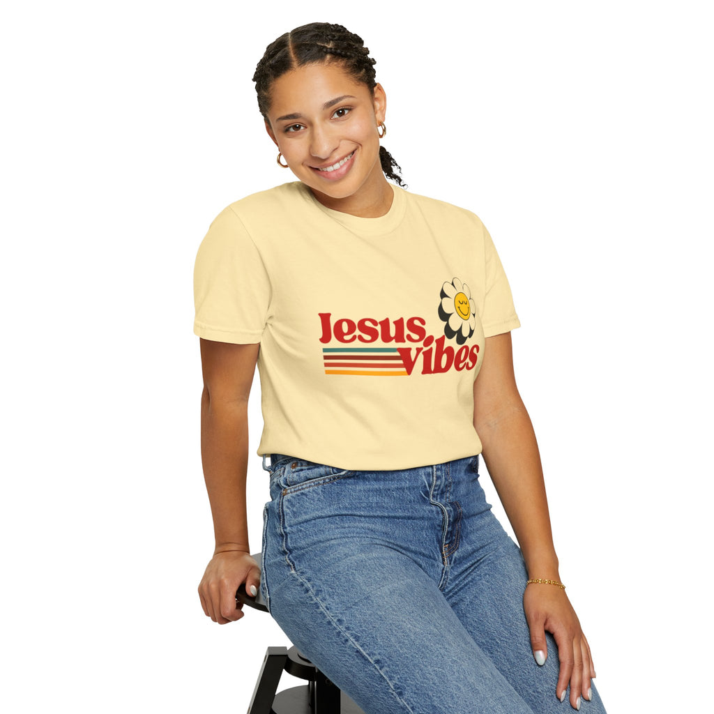 Jesus Vibes T-Shirt – Unisex Garment-Dyed Faith Tee, Christian Summer Shirt, Retro Humor Gift