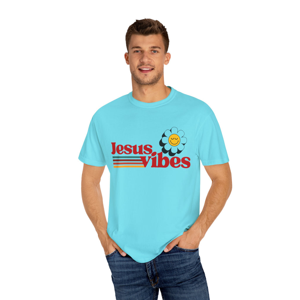 Jesus Vibes T-Shirt – Unisex Garment-Dyed Faith Tee, Christian Summer Shirt, Retro Humor Gift