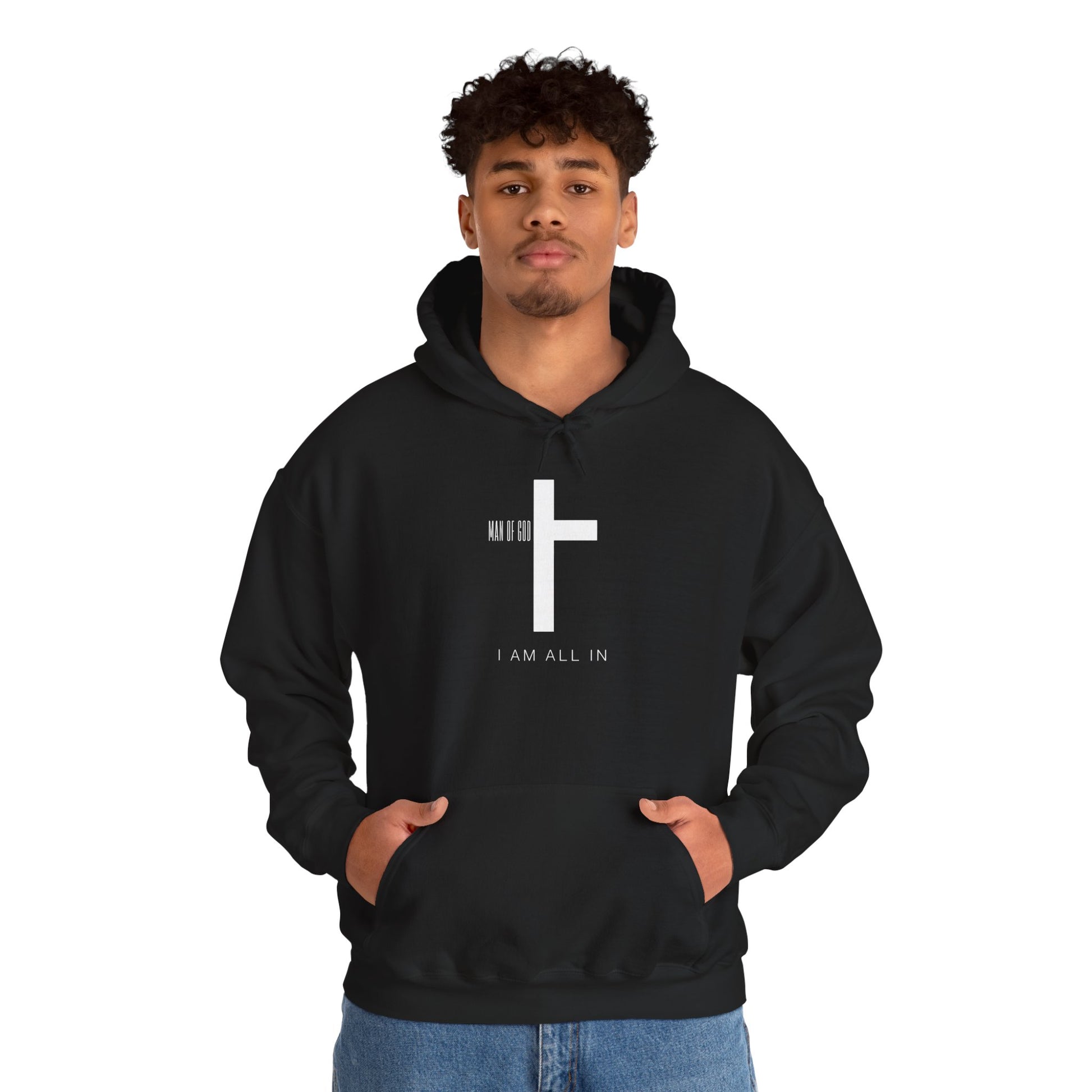 Man of God Hoodie – “I’m All In” Christian Fleece Sweatshirt, Faith Apparel Gift