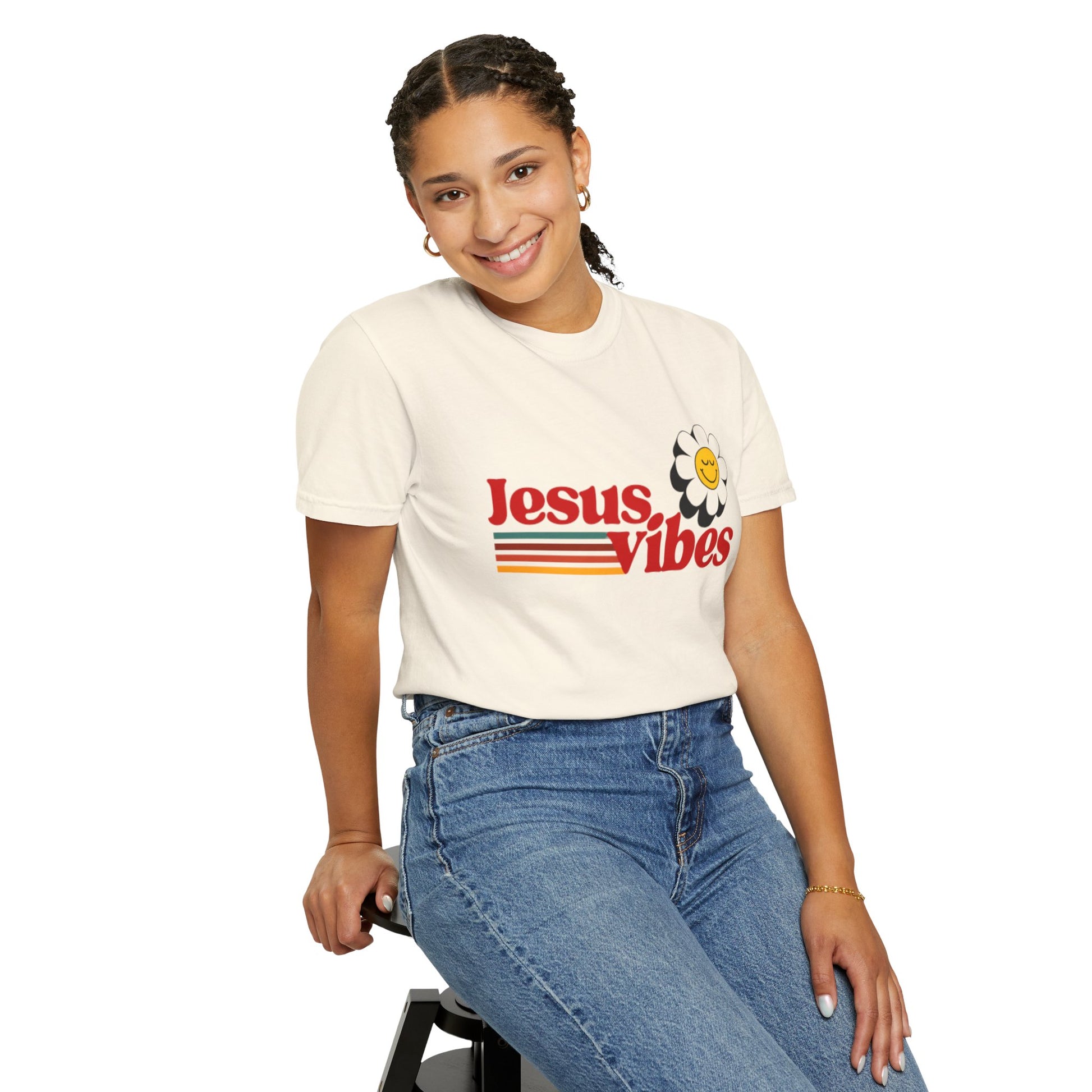 Jesus Vibes T-Shirt – Unisex Garment-Dyed Faith Tee, Christian Summer Shirt, Retro Humor Gift