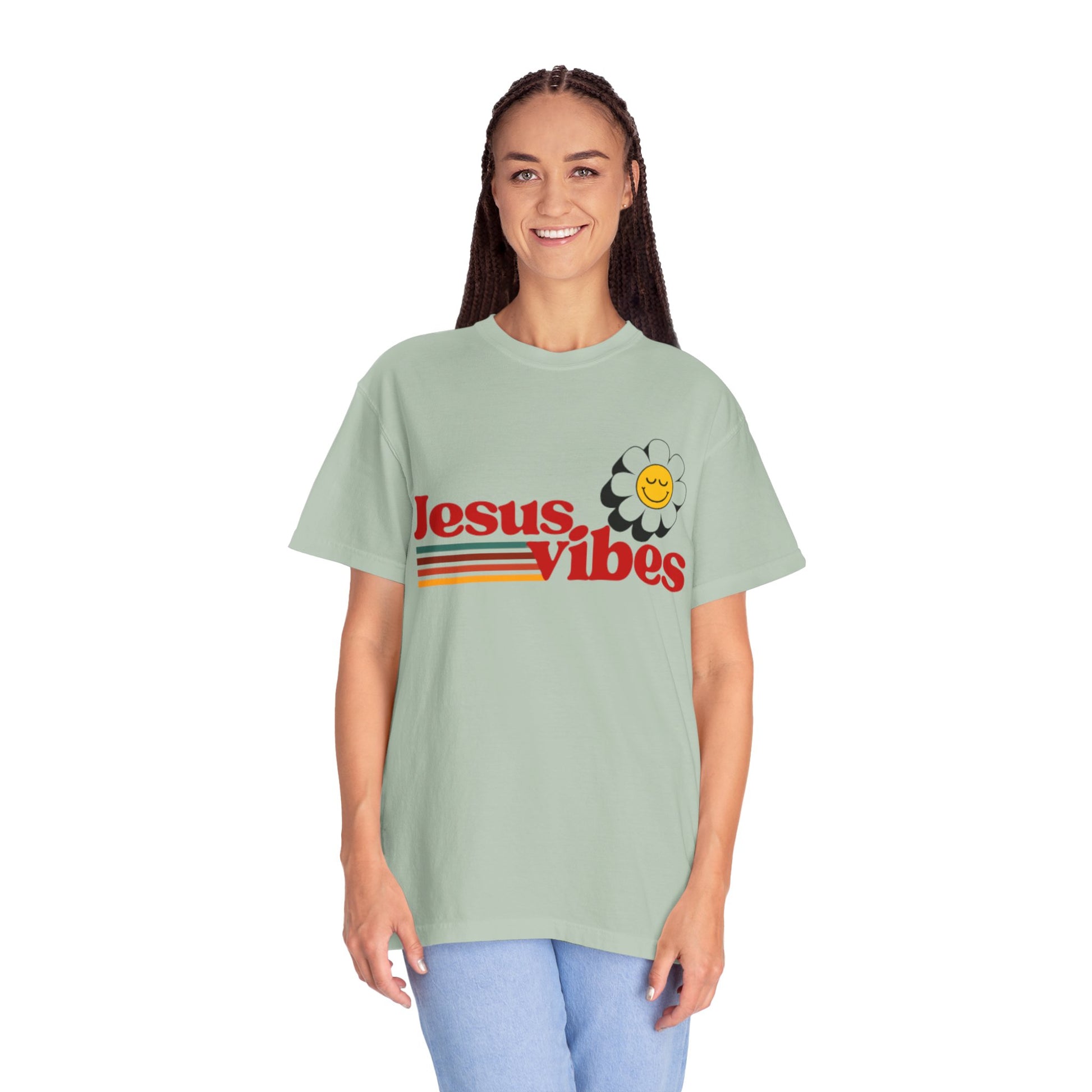 Jesus Vibes T-Shirt – Unisex Garment-Dyed Faith Tee, Christian Summer Shirt, Retro Humor Gift