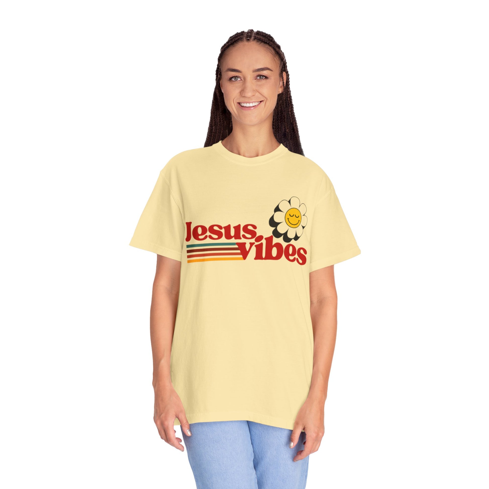 Jesus Vibes T-Shirt – Unisex Garment-Dyed Faith Tee, Christian Summer Shirt, Retro Humor Gift