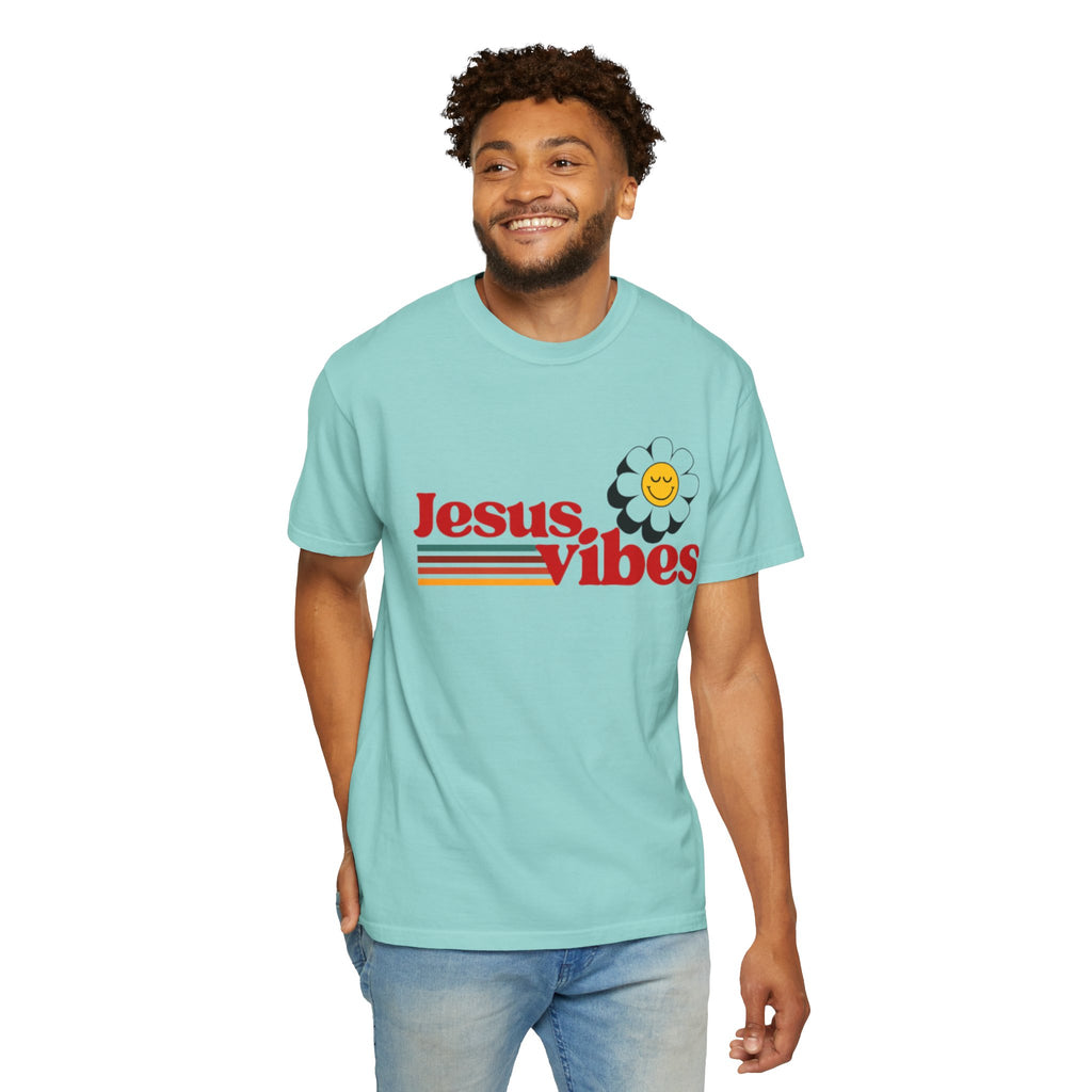 Jesus Vibes T-Shirt – Unisex Garment-Dyed Faith Tee, Christian Summer Shirt, Retro Humor Gift