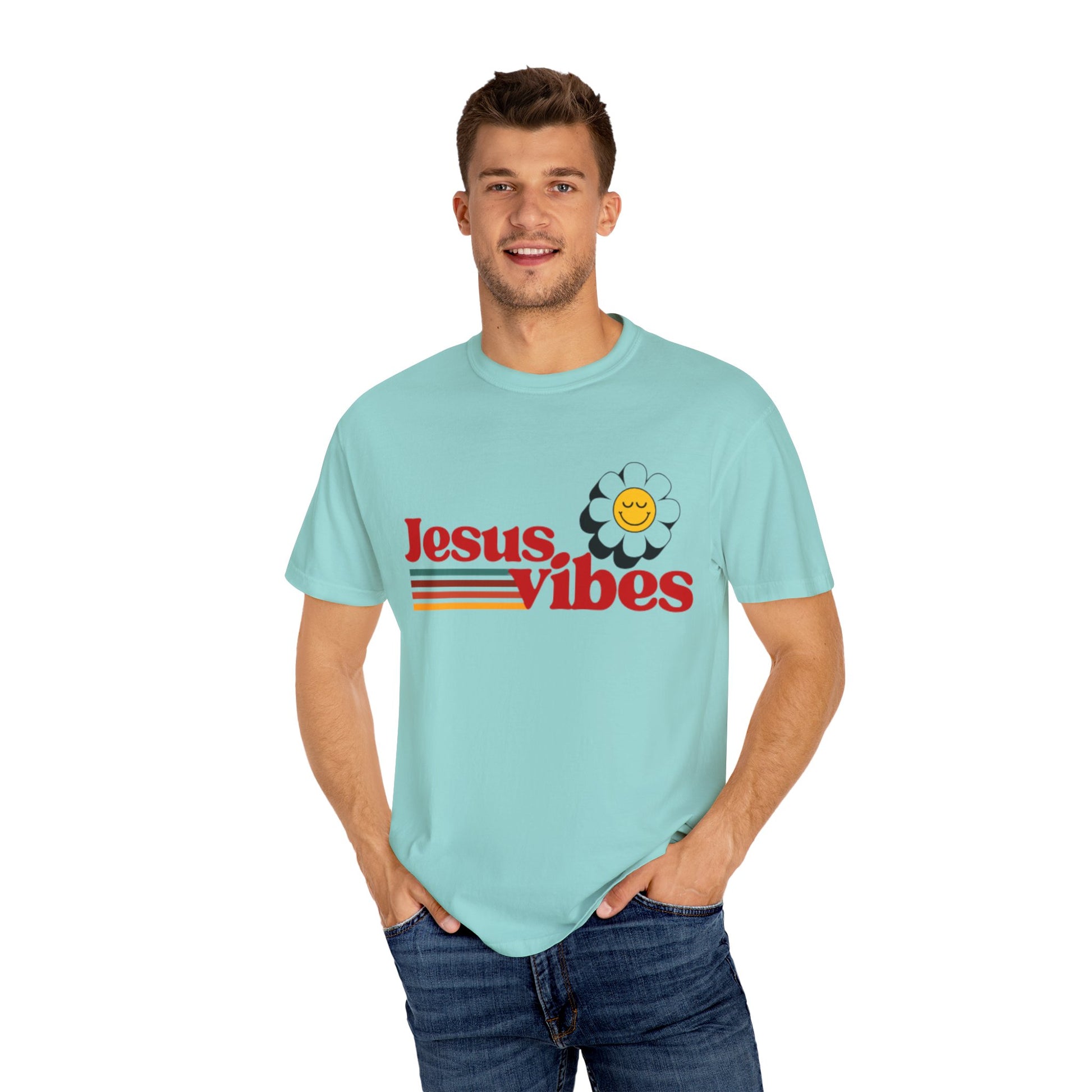 Jesus Vibes T-Shirt – Unisex Garment-Dyed Faith Tee, Christian Summer Shirt, Retro Humor Gift