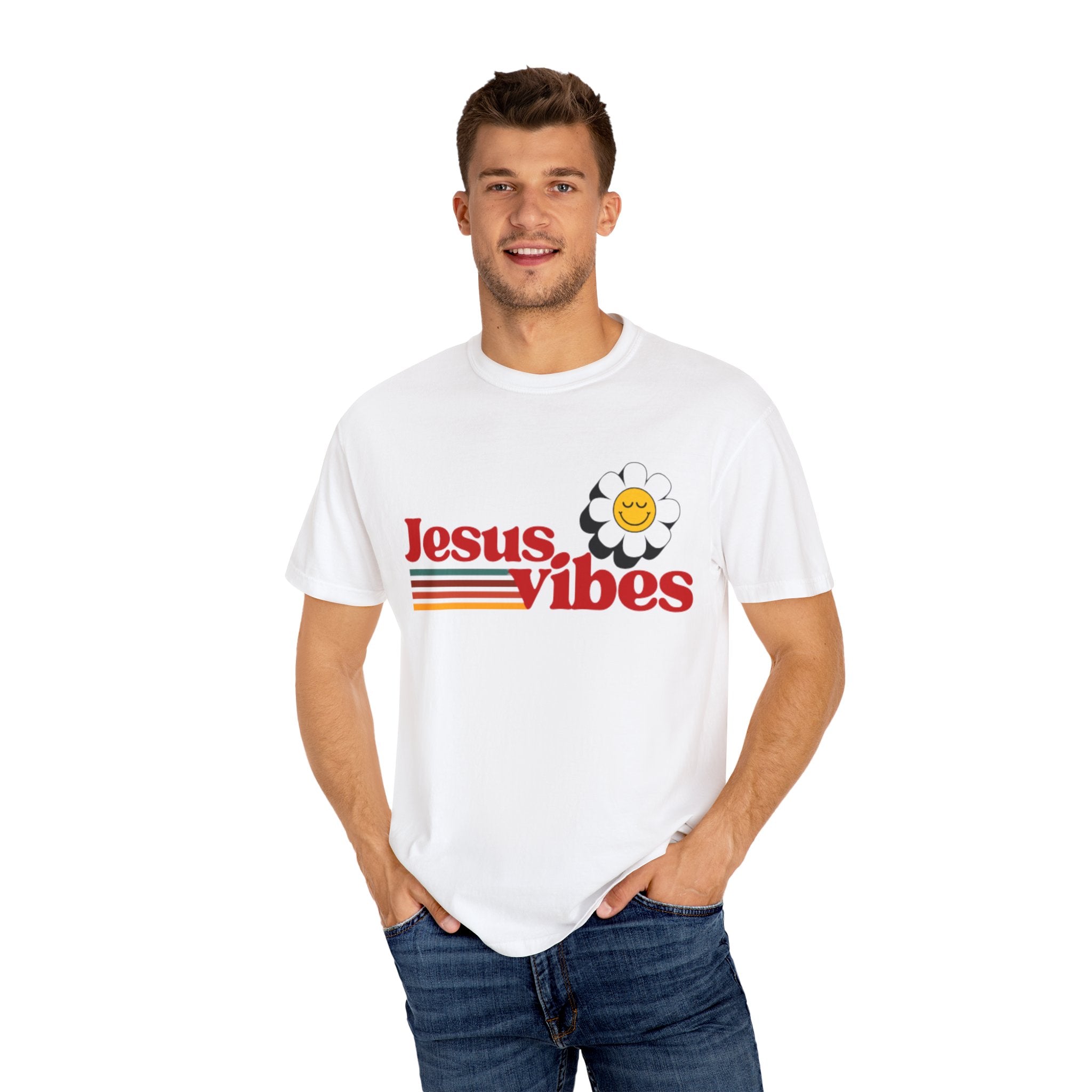 Jesus Vibes T-Shirt – Unisex Garment-Dyed Faith Tee, Christian Summer Shirt, Retro Humor Gift