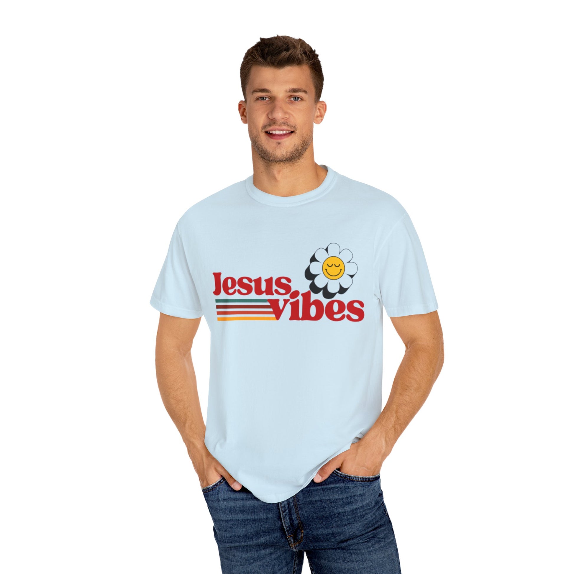 Jesus Vibes T-Shirt – Unisex Garment-Dyed Faith Tee, Christian Summer Shirt, Retro Humor Gift