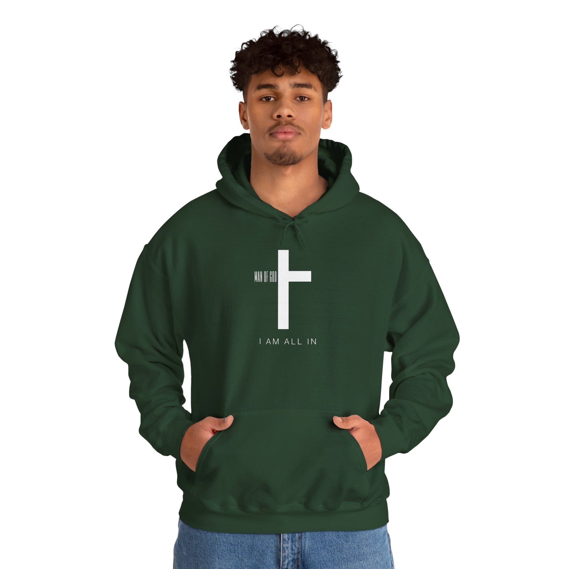 Man of God Hoodie – “I’m All In” Christian Fleece Sweatshirt, Faith Apparel Gift