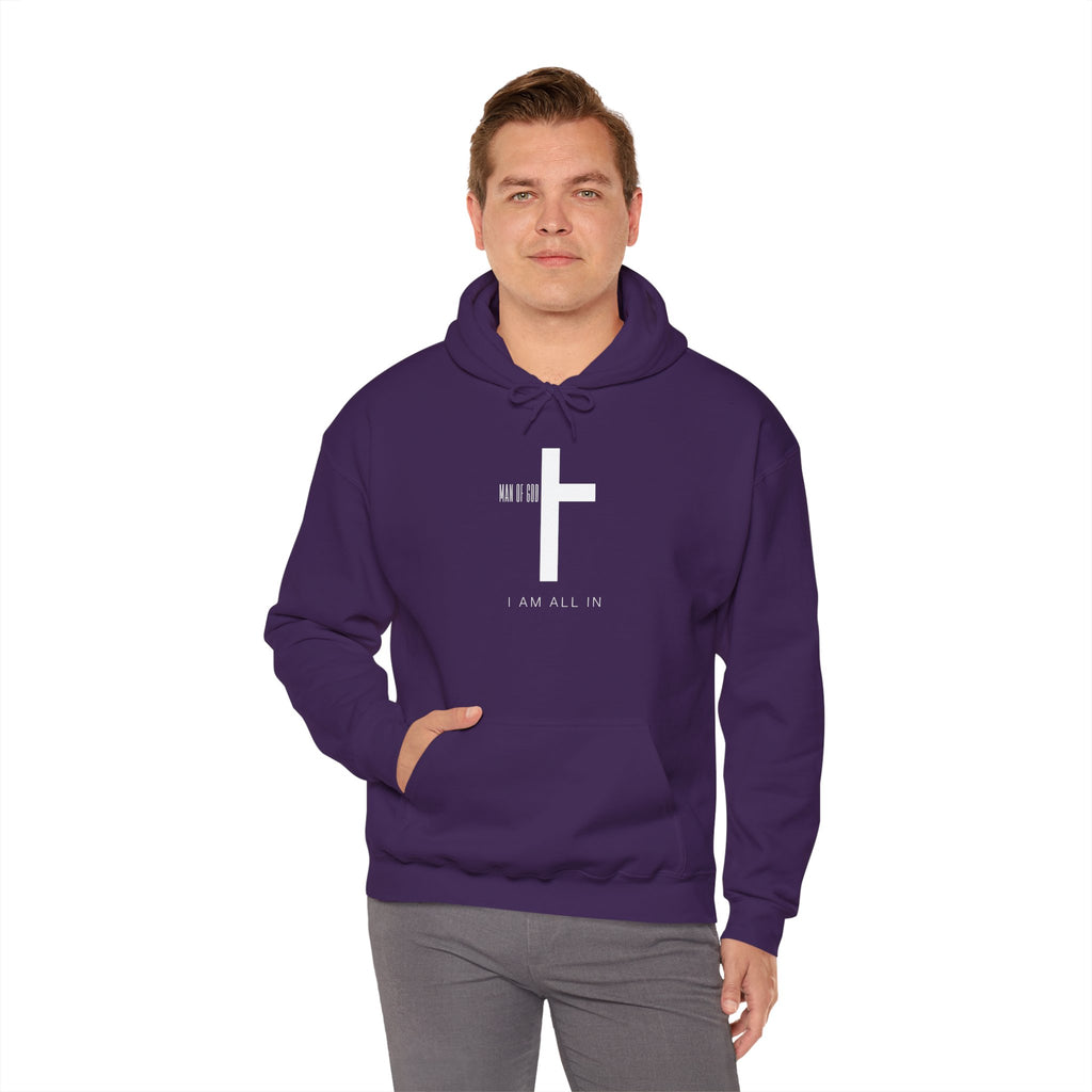 Man of God Hoodie – “I’m All In” Christian Fleece Sweatshirt, Faith Apparel Gift