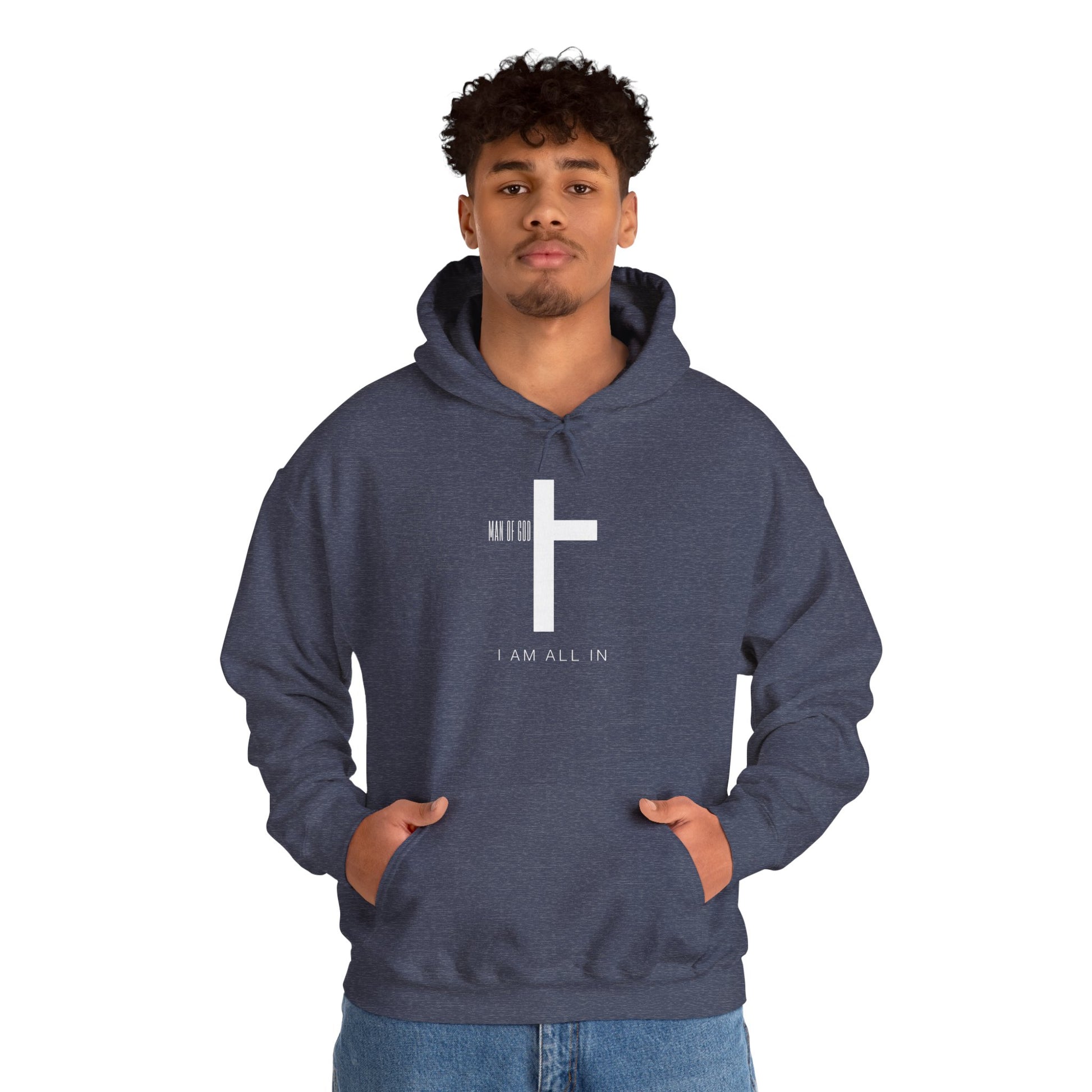 Man of God Hoodie – “I’m All In” Christian Fleece Sweatshirt, Faith Apparel Gift