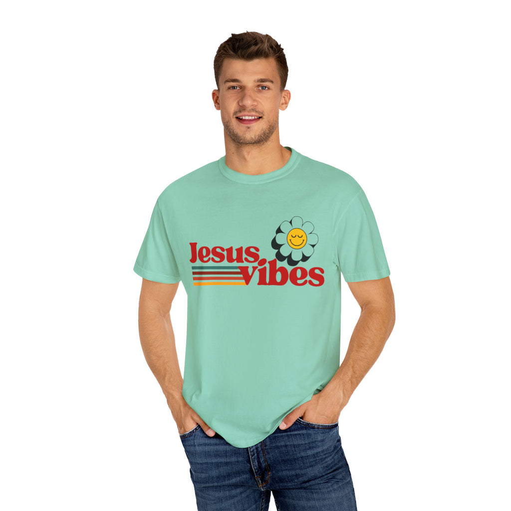 Jesus Vibes T-Shirt – Unisex Garment-Dyed Faith Tee, Christian Summer Shirt, Retro Humor Gift