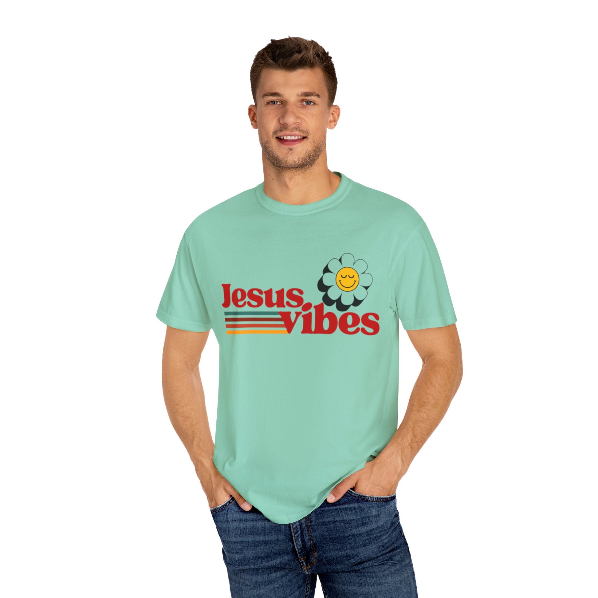 Jesus Vibes T-Shirt – Unisex Garment-Dyed Faith Tee, Christian Summer Shirt, Retro Humor Gift