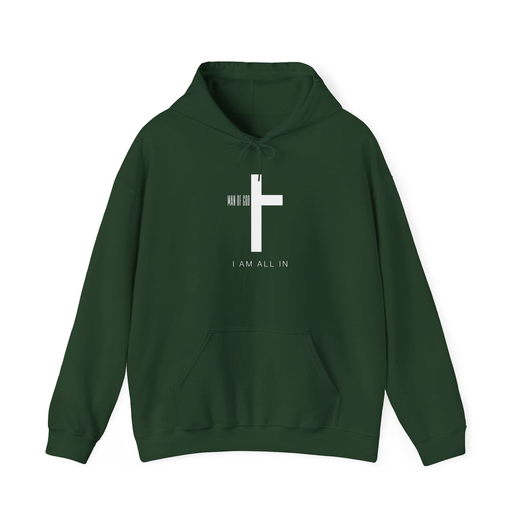 Man of God Hoodie – “I’m All In” Christian Fleece Sweatshirt, Faith Apparel Gift