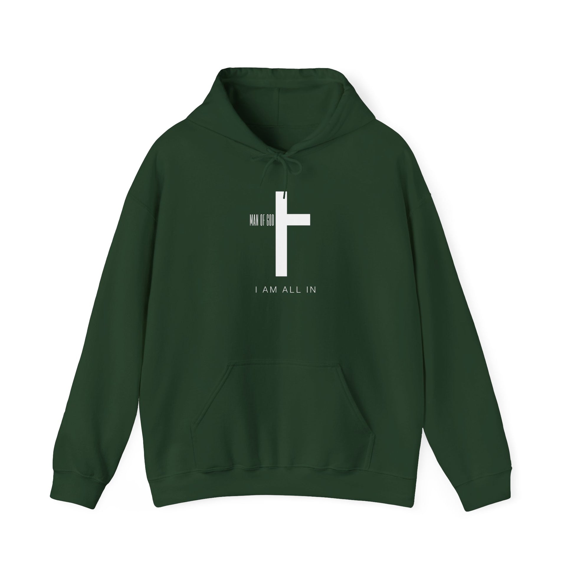 Man of God Hoodie – “I’m All In” Christian Fleece Sweatshirt, Faith Apparel Gift