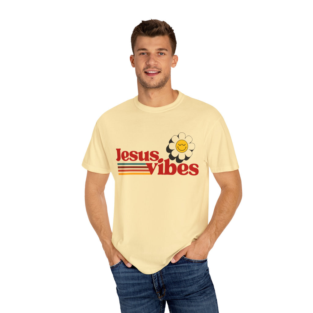 Jesus Vibes T-Shirt – Unisex Garment-Dyed Faith Tee, Christian Summer Shirt, Retro Humor Gift