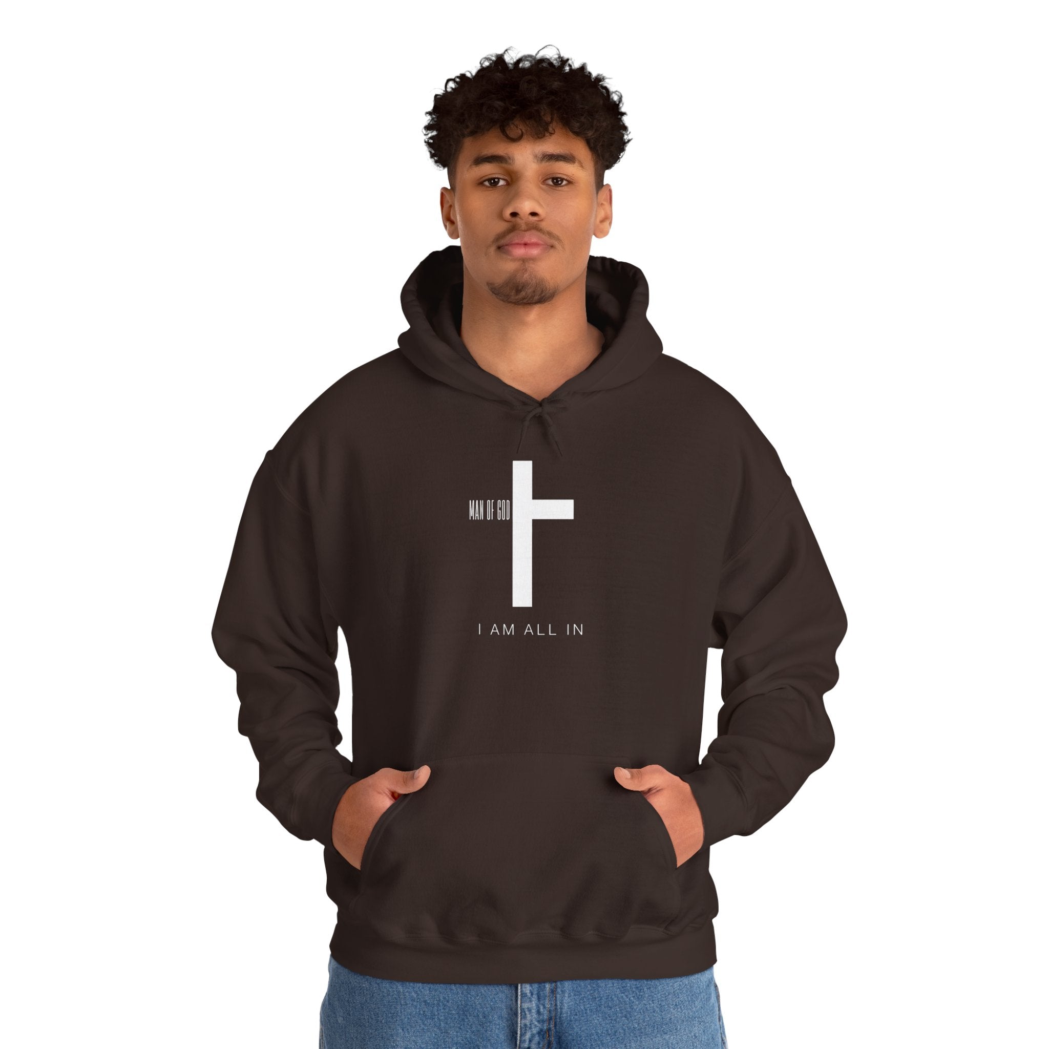 Man of God Hoodie – “I’m All In” Christian Fleece Sweatshirt, Faith Apparel Gift